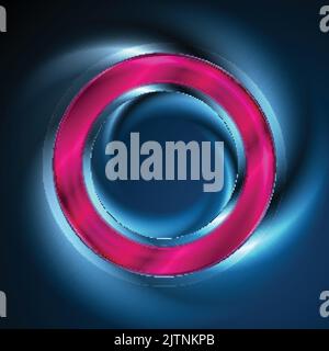 Abstract glowing neon bright purple ring on blue background. Vector design Stock Vector