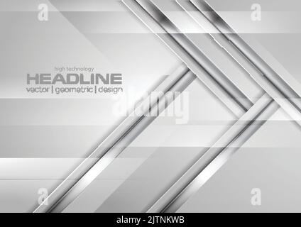 Grey abstract hi-tech background with silver stripes. Metallic vector design Stock Vector