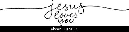 Jesus loves you line calligraphy with swashes. Stock Vector