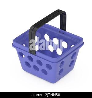 Blue Cartoon Minimal Style Grocery Shopping Basket on a white background. 3d Rendering Stock Photo