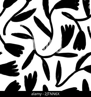 Silhouettes of tulip hand drawn seamless pattern. Stock Vector