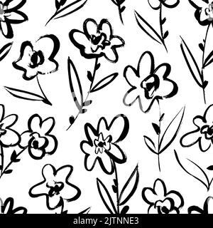 Seamless pattern with hand drawn flowers stems. Stock Vector