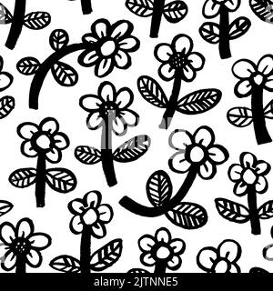 Seamless pattern with hand drawn cartoon flowers. Stock Vector