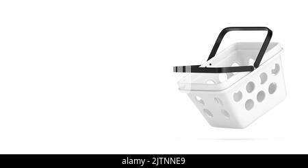 White Cartoon Minimal Style Grocery Shopping Basket on a white background. 3d Rendering Stock Photo