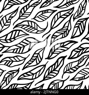 Hand drawn linear leaves vector seamless pattern. Stock Vector