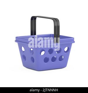 Blue Cartoon Minimal Style Grocery Shopping Basket on a white background. 3d Rendering Stock Photo