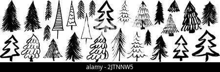 Hand drawn Christmas trees vector illustration set Stock Vector