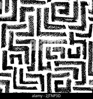Seamless maze pattern with charcoal black lines. Stock Vector