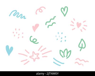 Nice doodle pattern. Elements wave, dot, star, Heart for children overlay set.  Baby photo album elements. Vector illustration on isolated background. Stock Vector