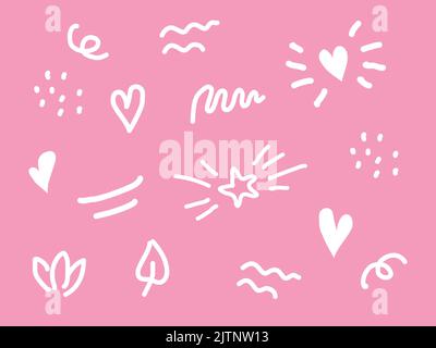 Nice doodle pattern. Elements wave, dot, star, Heart for children overlay set.  Baby photo album elements. Vector illustration on isolated background. Stock Vector