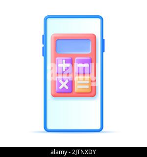 3D Calculator App on Smartphone Screen Isolated Stock Vector