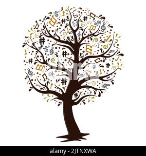 A tree made of musical notes, isolated on a white background, multicolored silhouette, Vector illustration Stock Vector
