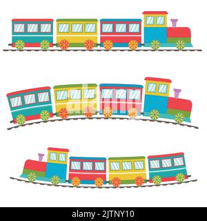 Wooden train with carriages, color vector illustration in flat style. Stock Vector