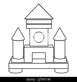 Construction of a tower or fortress made of wooden cubes, contour coloring vector isolated illustration in a flat style. Stock Vector
