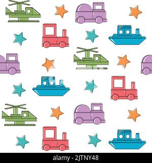 Transport pattern made of colored wooden cubes, vector isolated illustration in flat style Stock Vector