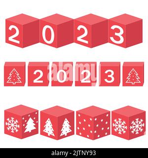 Calendar for Christmas, new year made of cubes with the number 2023, color vector illustration Stock Vector