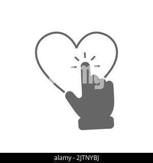 Cursor icon click on the heart icon. The arrow points to the heart icon. Flat style Stock Vector