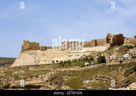 Ruins of Shawbak castle, which is a Crusader castle in Shawbak, Jordan Stock Photo