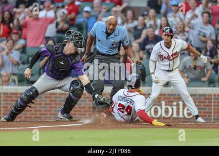 Atlanta, GA, USA. 04th June, 2021. Atlanta Braves catcher William Contreras  at bat during the fourth inning of a MLB game against the Los Angeles  Dodgers at Truist Park in Atlanta, GA.