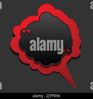Red and black cloud speech bubble with commas, quote abstract background. Vector blank dialog cloud graphic design Stock Vector