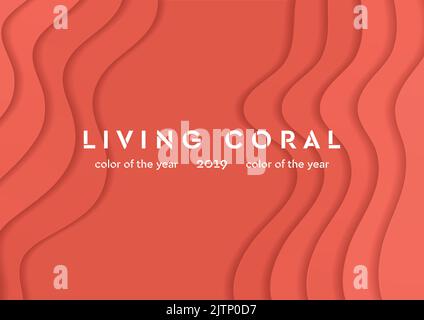 Bright pink corporate material waves abstract background. Living coral trendy color 2019, vector design Stock Vector