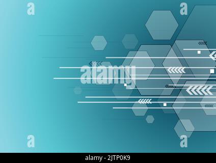 Blue technology background with arrows and hexagons. Vector design Stock Vector