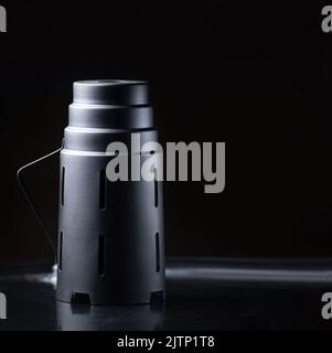 Bowl hookah. Black luxury hookah. Hookah detail. Modern design, on a black background Stock Photo