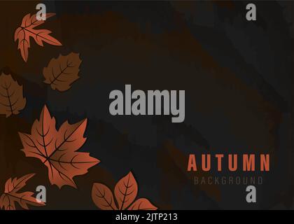 Background in a dark style on the theme of autumn there are leaves of trees and the inscription Stock Vector