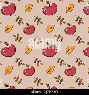 autumn pattern apples and leaves illustration pack for autumn Stock Vector
