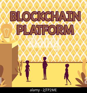 Conceptual display Blockchain Platform, Word Written on Cryptocurrency digital exchanging on virtual space Chat Bubbles And Explosive Frame Representi Stock Photo