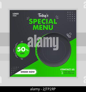 Food Social Media Post With Plate Template Restaurant Discount Banner Stock Vector