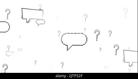 Image of speech bubbles over question marks on white background Stock Photo