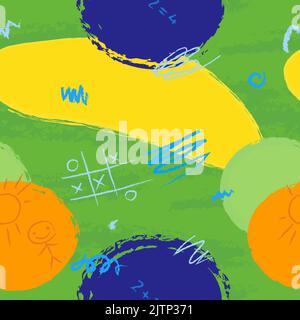 Children drawings seamless pattern. Kids doodle texture. Hand drawn ...