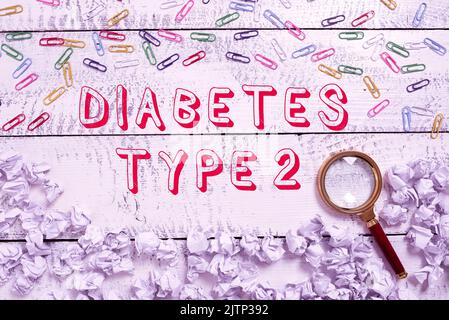 Handwriting text Diabetes Type 2, Word for condition which body does not use insulin properly Man With Light Bulbs And Puzzle Pieces Around Thinking N Stock Photo