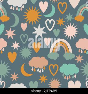 Weather symbols for kids pattern Stock Vector
