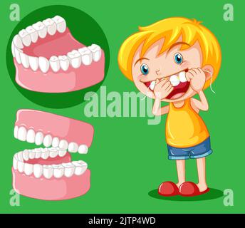 Cute girl cartoon character flossing teeth illustration Stock Vector