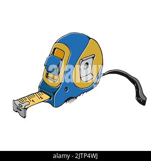 Steel measuring tape tool, tape measure, roulette, vector hand drawn illustration, isolated on white background Stock Vector