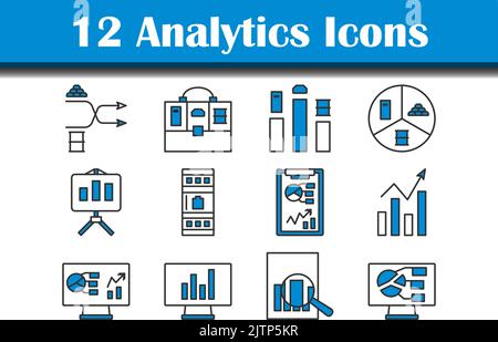 Analytics Icon Set. Editable Bold Outline With Color Fill Design. Vector Illustration. Stock Vector