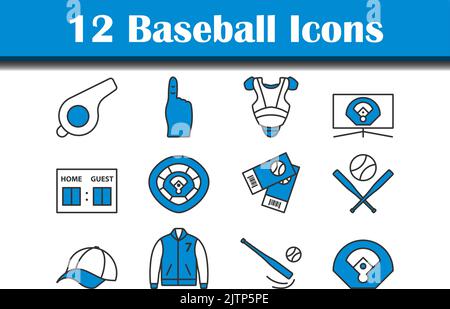 Baseball Icon Set. Editable Bold Outline With Color Fill Design. Vector Illustration. Stock Vector