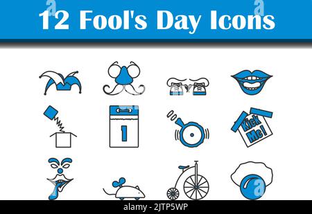Fool's Day Icon Set. Editable Bold Outline With Color Fill Design. Vector Illustration. Stock Vector