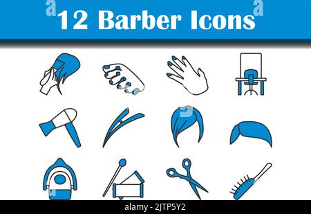 Barber Icon Set. Editable Bold Outline With Color Fill Design. Vector Illustration. Stock Vector