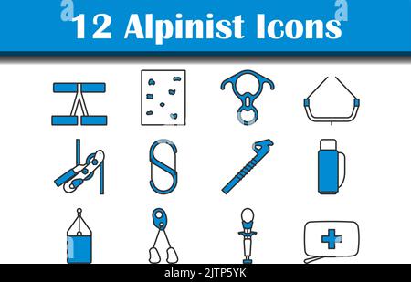 Alpinist Icon Set. Editable Bold Outline With Color Fill Design. Vector Illustration. Stock Vector