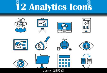 Analytics Icon Set. Editable Bold Outline With Color Fill Design. Vector Illustration. Stock Vector