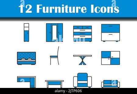 Furniture Icon Set. Editable Bold Outline With Color Fill Design. Vector Illustration. Stock Vector