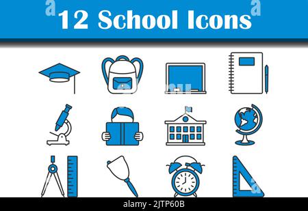School Icon Set. Editable Bold Outline With Color Fill Design. Vector Illustration. Stock Vector