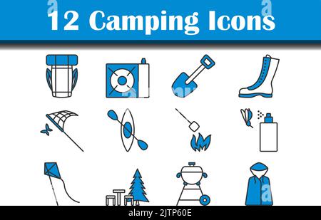 Camping Icon Set. Editable Bold Outline With Color Fill Design. Vector Illustration. Stock Vector