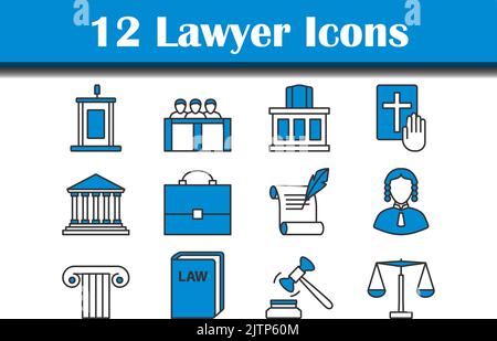 Lawyer Icon Set. Editable Bold Outline With Color Fill Design. Vector Illustration. Stock Vector
