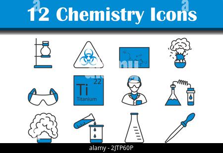 Chemistry Icon Set. Editable Bold Outline With Color Fill Design. Vector Illustration. Stock Vector