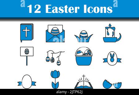 Easter Icon Set. Editable Bold Outline With Color Fill Design. Vector Illustration. Stock Vector