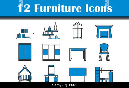 Furniture Icon Set. Editable Bold Outline With Color Fill Design. Vector Illustration. Stock Vector